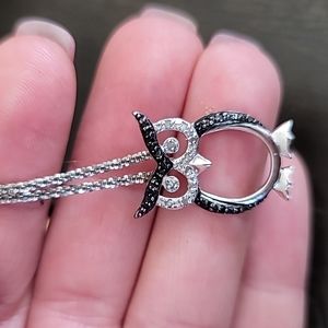 Owl Womens Diamond Accent Genuine Black Diamond Sterling Silver Pendant Necklace